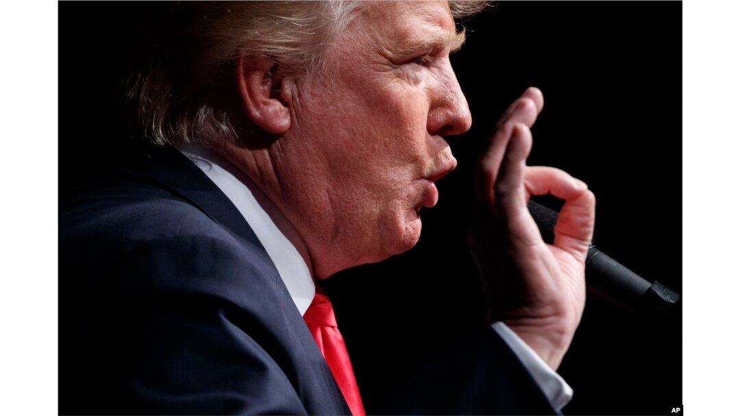 Republican presidential candidate Donald Trump speaks at a campaign rally in Bangor, Maine, Oct. 15, 2016.