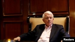 FILE - Tom Donohue, president of U.S. Chamber of Commerce, gestures during an interview with Reuters in Mexico City, Mexico, April 23, 2017.