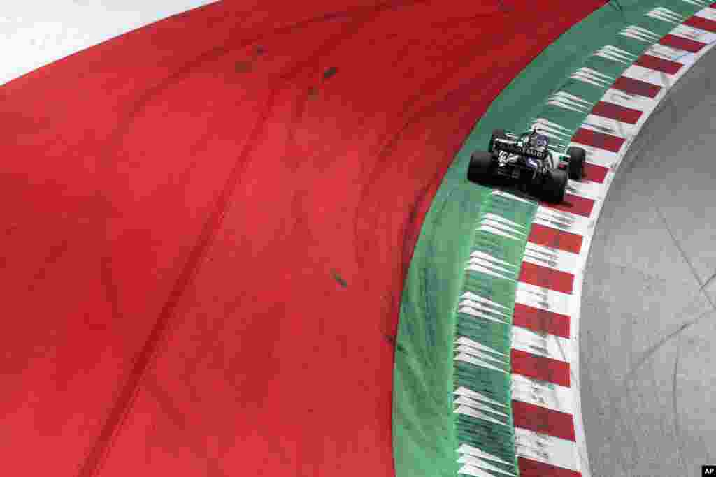 Alpha Tauri driver Pierre Gasly of France steers his car during the third practice session at the Red Bull Ring racetrack in Spielberg, Austria, July 4, 2020.