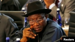FILE - Nigeria President Goodluck Jonathan at the U.S.-Africa Leaders Summit at the State Department in Washington, Aug. 6, 2014. 