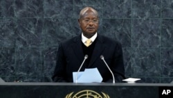 Yoweri Kaguta Museveni, president of Uganda, speaks at the United Nations in New York on Sept. 24, 2013.