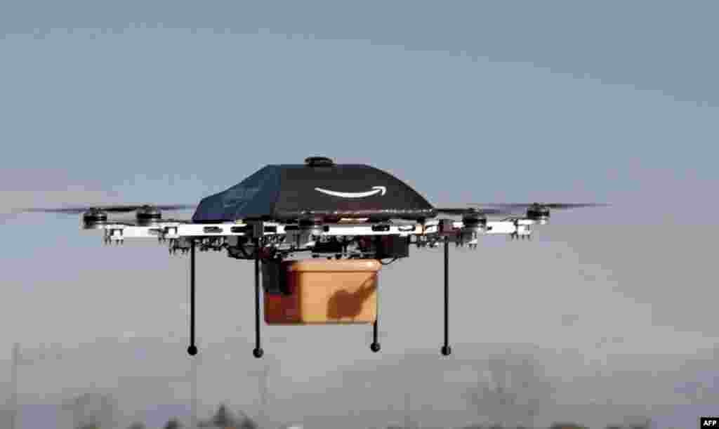 Amazon CEO Jeff Bezos reveals a flying &quot;octocopter&quot; mini-drone that will be used to fly small packages to consumers. His company was looking to the future with plans to use mini-drones to deliver small packages.