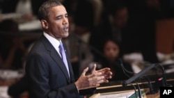 El presidente Barack Obama se dirige a la Asamblea General de la ONU en septiembre de 2011.