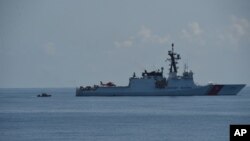 미국이 북한의 불법 해상 환적을 감시하기 위해 일본에 파견한 해안경비대 소속 버솔프(Bertholf) 경비함이 지난달 14일 남중국해에서 이동하고 있다.