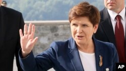 FILE - Poland's Prime Minister Beata Szydlo arrives for an EU summit at Bratislava Castle in Bratislava, Slovakia, Sept. 16, 2016.