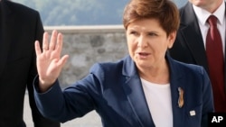 FILE - Poland's Prime Minister Beata Szydlo arrives for an EU summit at Bratislava Castle in Bratislava, Slovakia, Sept. 16, 2016.