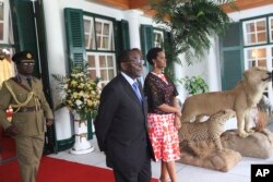 Zimbabwe President Mugabe and First Lady Grace Mugabe at Stat House.