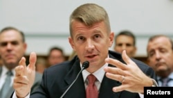 FILE - Blackwater USA Chief Executive Erik Prince testifies before the House Oversight and Government Reform Committee on security contracting in Iraq and Afghanistan on Capitol Hill in Washington, Oct. 2, 2007. 