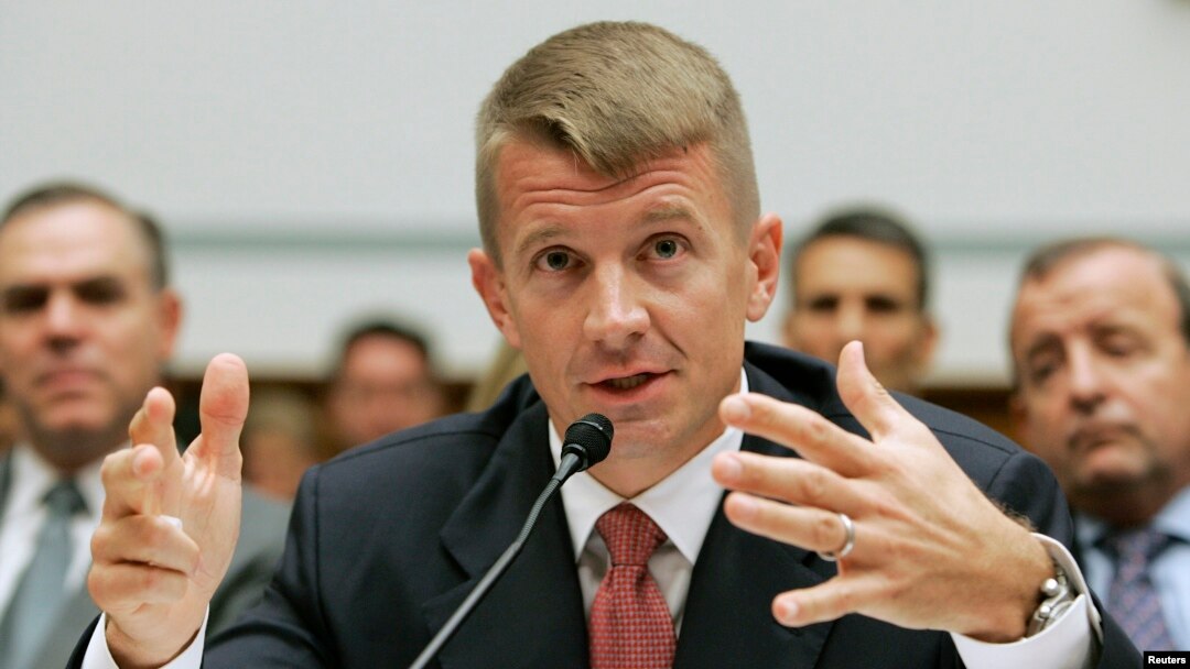 FILE - Blackwater USA Chief Executive Erik Prince testifies before the House Oversight and Government Reform Committee on security contracting in Iraq and Afghanistan on Capitol Hill in Washington, Oct. 2, 2007. 