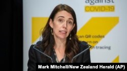 New Zealand Prime Minister Jacinda Ardern gives a COVID-19 response update at Parliament, Wellington, New Zealand, Wednesday, August 18, 2021.(Mark Mitchell/AP)