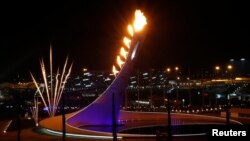 The Olympic Cauldron is seen in the Olympic Park at the end of the opening ceremony of the 2014 Sochi Winter Olympics, February 7, 2014. 