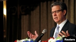 Sam Brownback, U.S. ambassador for religious freedom, speaks during "A Civil Society Dialogue on Securing Religious Freedom in the Indo-Pacific Region" forum in Taipei, Taiwan, March 11, 2019.