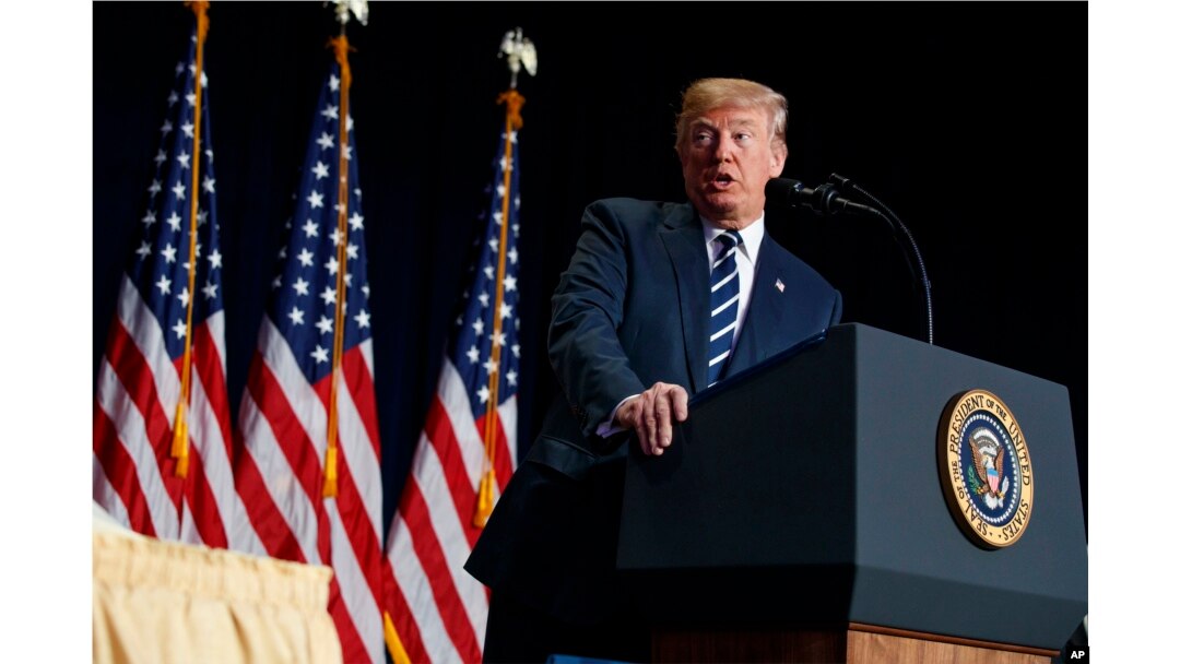FILE - President Donald Trump speaks during the National Prayer Breakfast, Feb. 8, 2018, in Washington.