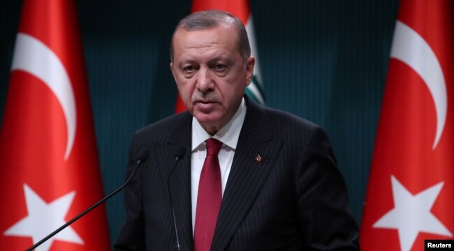 Turkish President Tayyip Erdogan attends a news conference in Ankara, Turkey, Aug. 14, 2018.