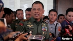 Indonesian military Chief Gatot Nurmantyo talks to reporters in Jakarta, Indonesia, Jan. 5, 2017.