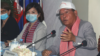 World Health Organization country representative Dr. Li Ailan, center, and Minister of Health Mam Bunheng, tell Cambodians to be vigilant despite no new report of COVID-19 cases in the country, Phnom Penh, Cambodia, Monday, April 27, 2020. (Sun Narin/VOA Khmer) 
