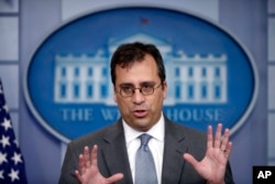 In this Dec. 12, 2017, photo, United States Citizenship and Immigration Services (USCIS) Director L. Francis Cissna speaks during the daily press briefing at the White House in Washington.