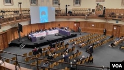 FILE - An international people's tribunal on Iran's alleged atrocities in its November 2019 crackdown on nationwide protests opens in London's Church House conference center on Nov. 10, 2021. (VOA Persian/Kevin Nha)