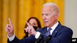 President Joe Biden speaks about the evacuation of American citizens, their families, visa applicants and vulnerable Afghans, in the East Room of the White House, Aug. 20, 2021, in Washington.