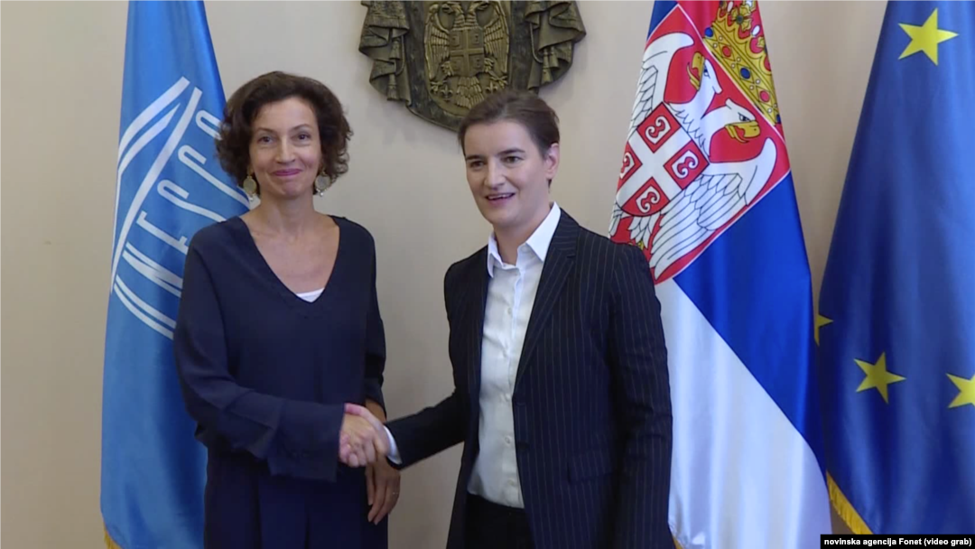 Generalna direktorka UNESKO Odri Azule i premijerka Srbije Ana Brnabić, Foto: video grab 