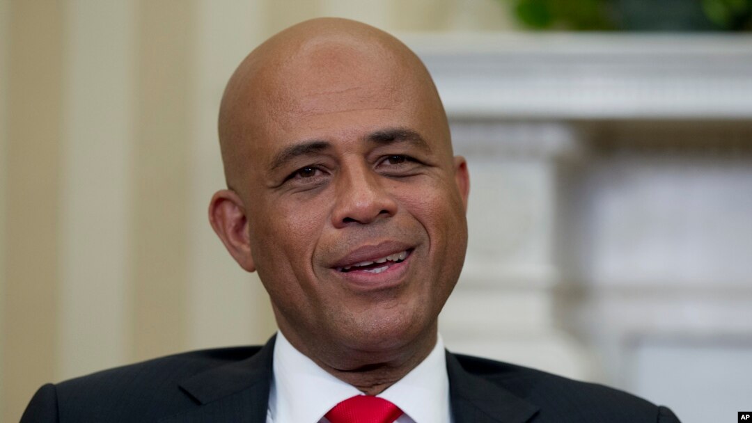 Presiden Haiti Michel Martelly dalam kunjungan ke Gedung Putih, Februari 2014.