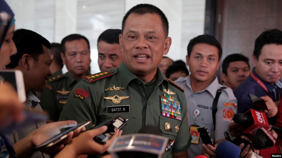 Indonesian military Chief Gatot Nurmantyo talks to reporters in Jakarta, Indonesia, Jan. 5, 2017.