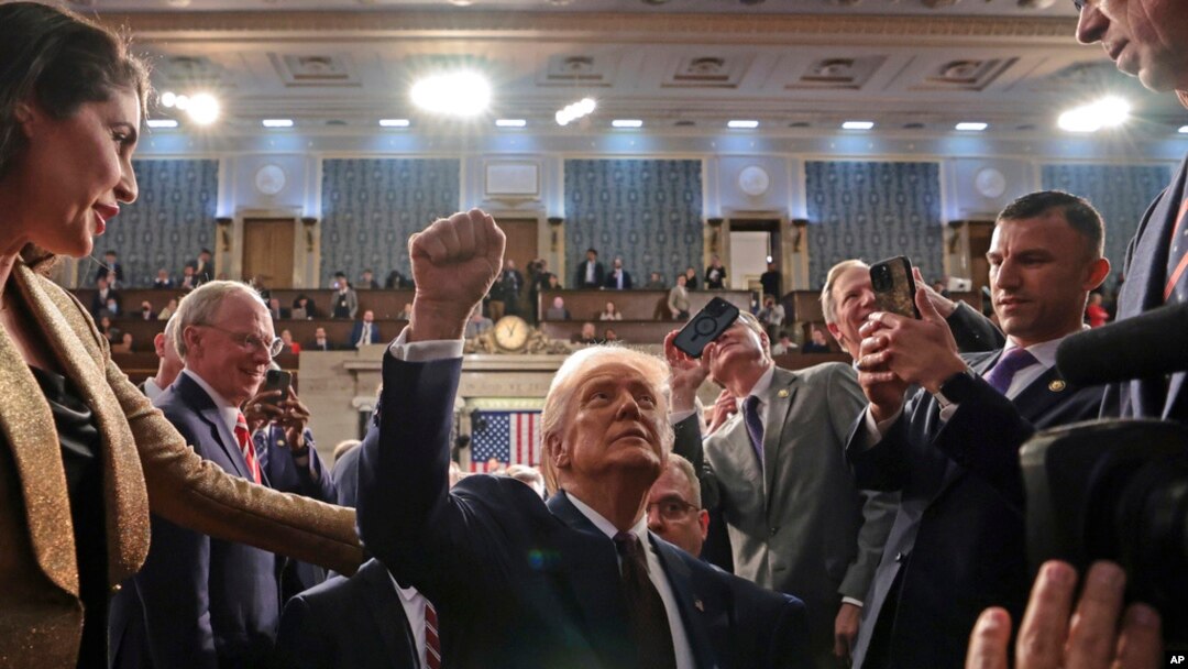 US President Donald Trump leaves the chamber after addressing a joint session of Congress at the Capitol in Washington, March 4, 2025. 