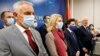 Montenegro's Prime Minister Zdravko Krivokapic with members of his cabinet adresses the media after the swearing-in ceremony at the parliament in Podgorica, Montenegro December 4, 2020. REUTERS/Stevo Vasiljevic