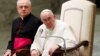 Pope Francis looks on during the weekly general audience in the Paul VI Hall, at the Vatican, Oct. 6, 2021. 