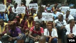 Participants in teachers strike in Yaounde, Cameroon, March 27, 2017. (Photo: Moki Edwin Kindzeka for VOA)