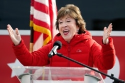 Republican Sen. Susan Collins, R-Maine, speaks on Nov. 4, 2020, in Bangor, Maine.