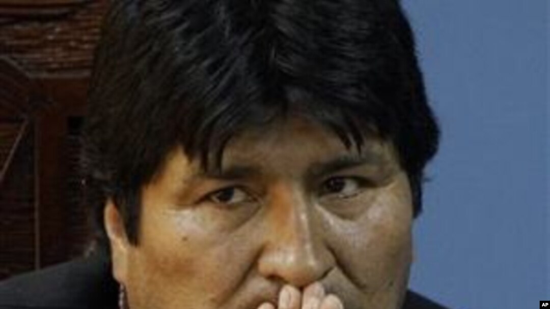 Bolivia's President Evo Morales gestures during a meeting, 10 Oct 2010
