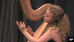 Lena-Maria Buchberger, 25, came from Germany to compete in the USA International Harp Competition, a 10-day event.