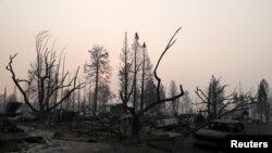 FILE - A neighborhood destroyed by the Camp Fire is seen in Paradise, California, U.S., November 17, 2018. 