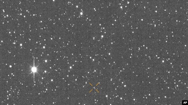This image made available by University of Hawaii's asteroid impact alert system shows the motion of asteroid 2024 YR4 over about one hour, Dec. 27, 2024. (ATLAS / University of Hawaii / NASA via AP