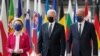President Joe Biden, center, walks with European Council President Charles Michel, right, and European Commission President Ursula von der Leyen, during the United States-European Union Summit at the European Council in Brussels, June 15, 2021.