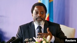 Le Président de la République Démocratique du Congo, Joseph Kabila, lors d'une conférence de presse au Palais de la nation à Kinshasa, le 26 janvier 2018.