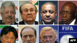 Les dirigeants de la FIFA inculpés comprennent, en haut, de gauche à droite, Rafael Esquivel, Nicolas Leoz, Jeffrey Webb et Jack Warner. En bas, de gauche, Eduardo Li, Eugenio Figueredo et Jose Maria Marin.