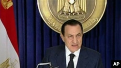 In this image from Egyptian state television aired Tuesday evening Feb 1 2011, Egyptian President Hosni Mubarak makes what has been billed as an important speech.