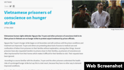 Tổ chức Đoàn kết Công giáo Toàn cầu vừa lên tiếng về việc tù nhân lương tâm tôn giáo Nguyễn Bắc Truyển tuyệt thực ở trại giam An Điềm, tỉnh Quảng Nam, ngày 27/11/2020.