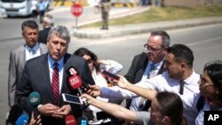 Philip Kosnett, the U.S. Embassy Charge d'Affaires, talks to members of the media after attending the trial of jailed U.S. pastor Andrew Craig Brunson at a court inside the prison in Aliaga, Izmir province, July 18, 2018.