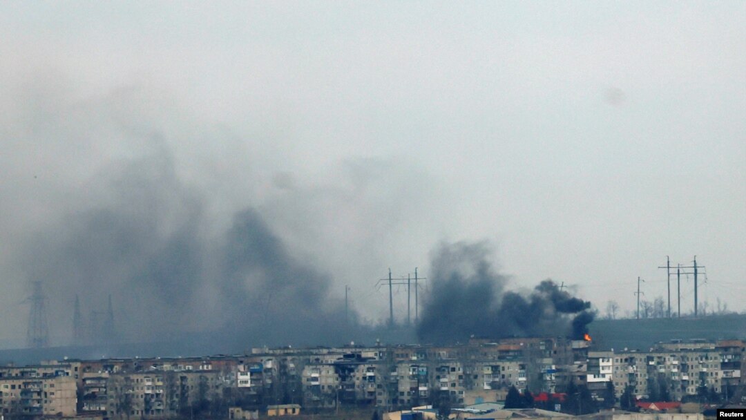 Smoke rises from strikes on the frontline city of Soledar