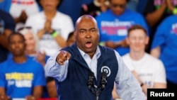 FILE - Jaime Harrison, chair of the Democratic National Committee, speaks in Charlotte, North Carolina, November 2, 2024. 