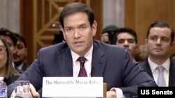 마르코 루비오 미국 국무장관이 상원 외교위원회 청문회에서 발언하고 있다.
