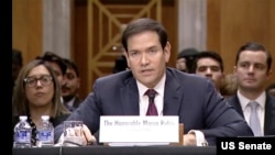 مارکو روبیو، وزیر خارجۀ ایالات متحدۀ امریکا در مجلس استماعیۀ کمیتۀ روابط خارجی سنای امریکا