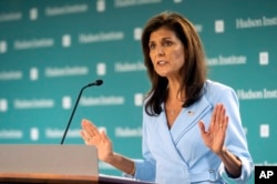 La exembajadora ante la ONU, Nikki Haley, habla en el Instituto Hudson en Washington, el miércoles 22 de mayo de 2024. (Foto AP/Cliff Owen)