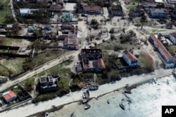 An aerial shot shows widespread destruction caused by Cyclone Kenneth when it struck Ibo island north of Pemba city in Mozambique, May, 1, 2019.