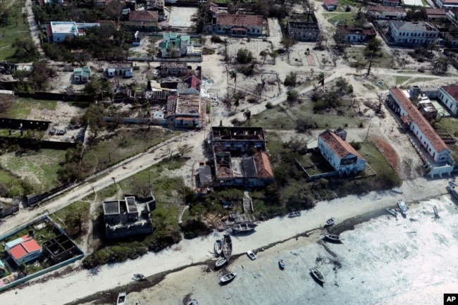 An aerial shot shows widespread destruction caused by Cyclone Kenneth when it struck Ibo island north of Pemba city in Mozambique, May, 1, 2019.