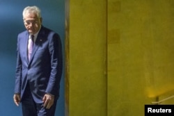 FILE - Serbia's President Tomislav Nikolic arrives at the 70th session of the United Nations General Assembly at the U.N. Headquarters in New York, Sept. 30, 2015.