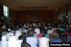 Muslim students in prayer at Penn State University in State College, Pennsylvania.